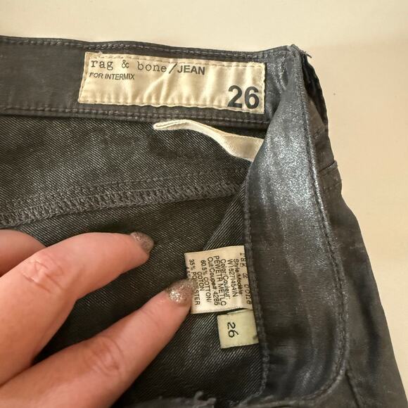 RAG & BONE for Intermix | Pewter Coated Denim Skinny Jeans Zipper Capri | 26 - Picture 5 of 6